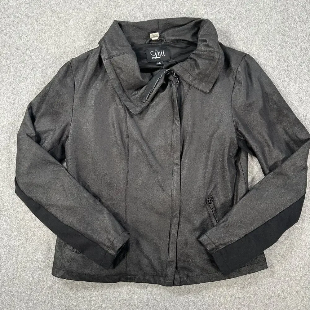 Luii Anthropologie Moto Jacket Women's Medium Gray/Black Zip Up Collared